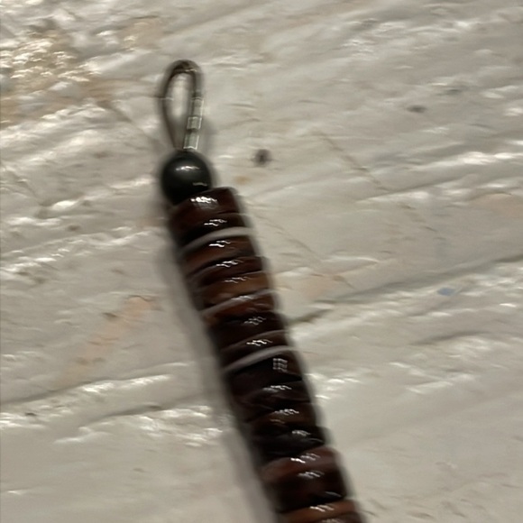 1.5” 16 wooden seed bead & round turquoise color bead charm pendant w/jump hoop - Picture 8 of 14